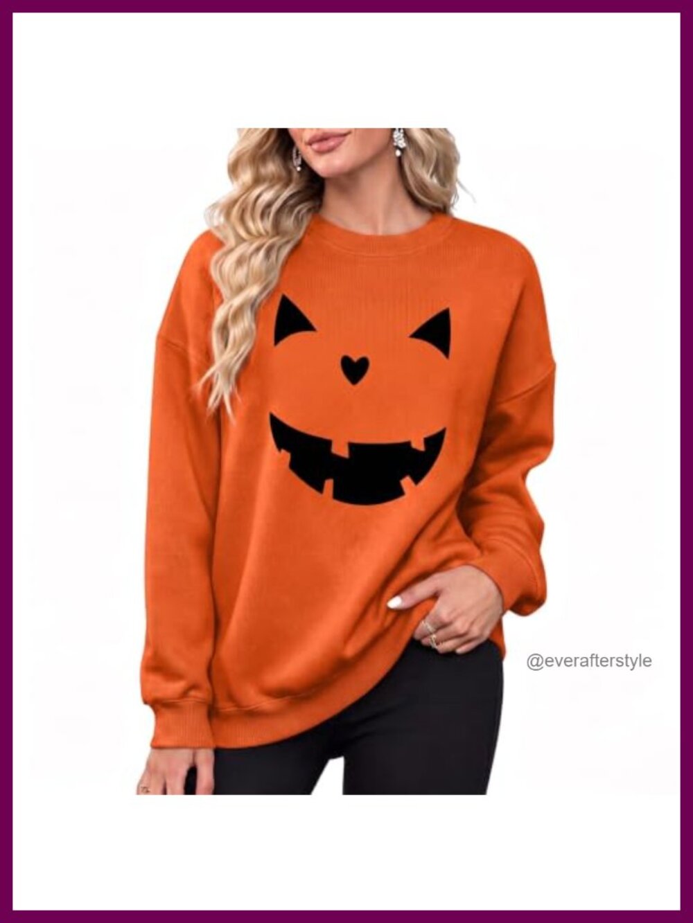 Women Halloween Pumpkin Face Print Pullover Sweatshirt Long Sleeve Crew Neck